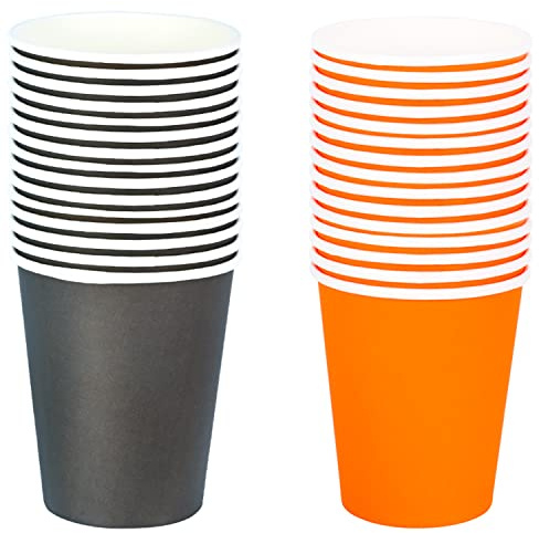 XNHIU 40 Pieces 9 Ounce Paper Cups Halloween Black and Orange Paper Cups Disposable Party Cups (Black, Orange)