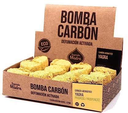 Sagrada Madre Incienso de carbón aromático instantáneo para defumación activada. Carbón aromático de luz rápida, tabletas de incienso, discos de carbón, briquetas de carbón, 24 discos por caja (Yagra)