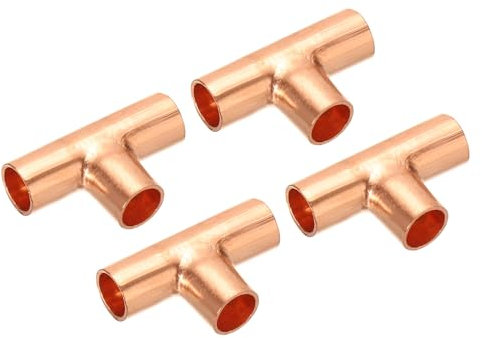 PATIKIL 1/4 ID Raccordo a T Rame, 4pz 3 Vie Raccordo per Tubo a Pressione Giunto Saldatura con Connessione Sudore per saldatura con connessione a saldare per HVAC Condizionatori d'Aria