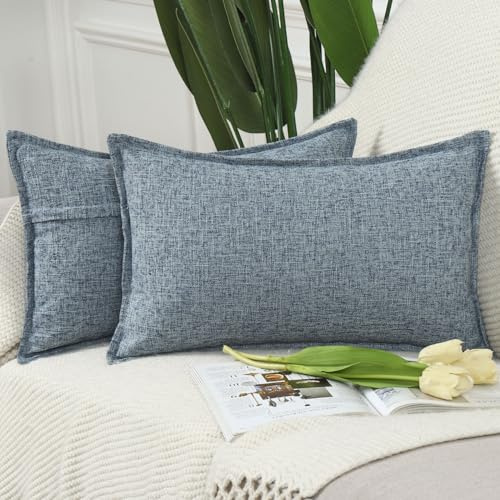 Madizz 2er Set Polyester- Leinen Kissenbezügen Weiche dekorative Kissenbezüge für Sofa Schlafzimmer Kissenhülle Gemischtes Blau 40x60 cm Rechteckig
