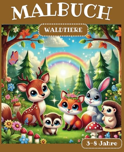 Malbuch Waldtiere: Malvorlagen für Kinder von 3-8 Jahren ab 3 Jungen Mädchen Fuchs Reh Bär Aktivitätsbuch Ausmalbilder
