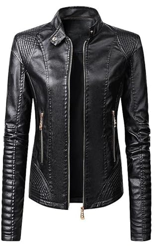 Giacca in pelle a maniche lunghe da donna Giacca in pelle da moto Giacca in pelle PU Giacca da donna alla Cappotto Donna Invernale Biker Donna Giacca Pelle (Black, XXL)