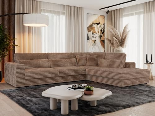MKS MEBLE Ecksofa Sofa L-Form Braun Cord, Wohnlandschaft L-Form, Couch L Form, Sofagarnitur Couchgarnitur Polsterecke, Breite: 316 cm - Savona L - Braun Cord - Rechts