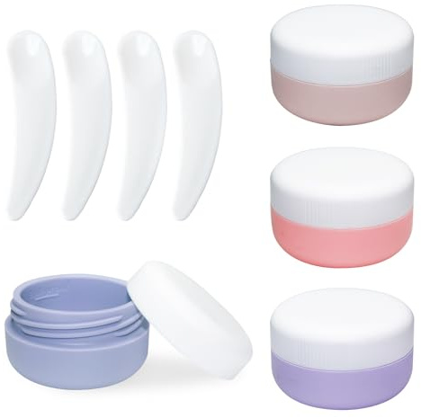 4 Pack 30ML Travel Containers for Toiletries,Silicone Cream Jars with Spatulas Tool,Travel Size Containers, Leak-proof Essentials for Cosmetic Face Body Hand Cream Multicoloured