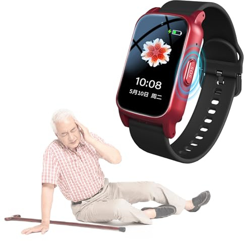 Weyot Dispositivi di Allarme Caduta per Anziani, Orologio GPS con Rilevamento Cadute, Chiamata di Emergenza SOS, Videochiamata HD E Risposta Chiamate, Bracciale Salvavita Anziani,25.8 * 2CM,Red