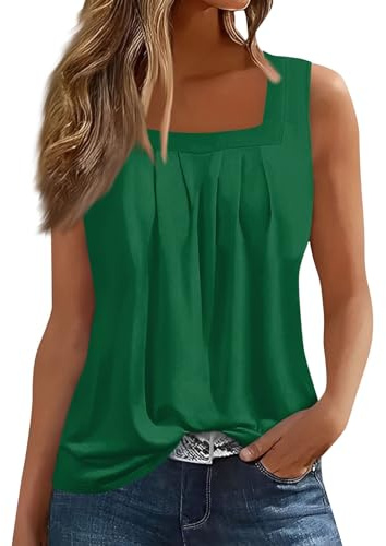 Blusas Mujer Verano Básica Algodón Camisetas sin Mangas Mujer Estampada Verano Tshirt Blusas Cuello en U Ropa Mujer Talla Grande Top Ofertas Flash del Dia Verde Oscuro M