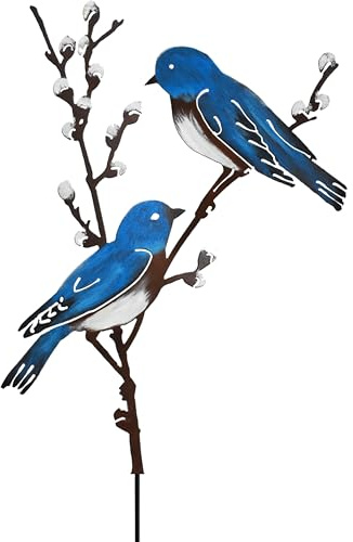 Gartenstecker Vogel Gartendeko für Draußen Wetterfest Blauer Vogel 60cm | Metall Bunte Vogel Gartenfiguren für Terrassen und Balkone, Doppelseitiger Farbdruck