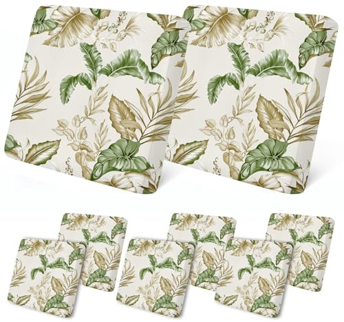 LiveGo Lot de 8 housses de coussin extensibles pour canapé d'extérieur - Protection souple et flexible - Feuilles de bananier