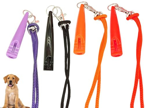 RUILILANG 4 Pcs High Pitch Dog Whistles with Lanyard, Professional Dog Whistles, Silent Training Whistle Set for Bark Control, Plastic Long Distance Communication with Keychain