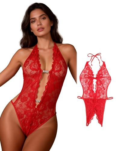 comeondear Lingerie Ouverte Sexy Femme Body Dentelle Grande Taille | Tenue Hot sous-Vêtements Dessous Décolleté en V Dos Nu Ensemble Lingerie Teddy Babydoll Nuisette One-Piece Top Chic Élégants