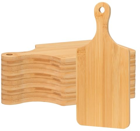 Pilikoll 10 Pezzi Taglieri in Bambù con Manico Taglieri in Bambù di Acacia per Servire Tagliere in Bambù da Cucina per Carne,Pizza,Formaggio,Pane,Verdure,Bistecca, Pane,Teglia(28x12.7x0.8cm)