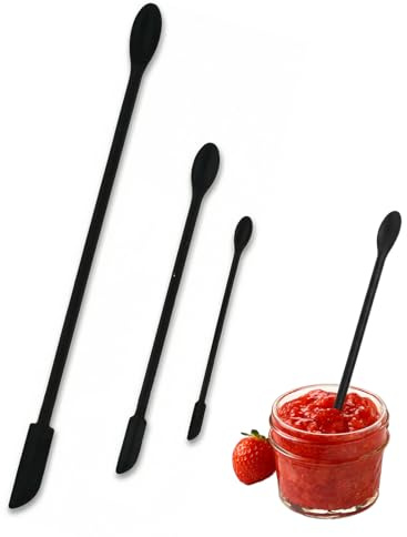 3 Pcs Mini Silicone Spatula,Reusable Dual-Ended Small Silicone Spoons,Tiny Makeup Beauty Spatula,Mini Jar Scraper for Jam Jar Narrow Can Cosmetic Bottles (Black)