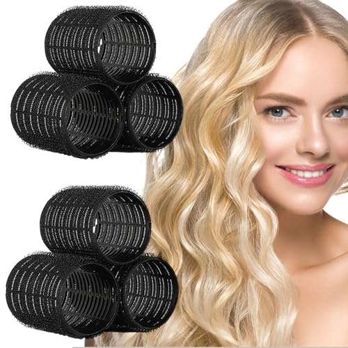 Hair Rollers, 6 Pcs Large 60mm Reusable Self Grip Curlers, Heatless Black Plastic Rollers for Hair Volume, DIY Styling for Long, Medium, Short, Thick, and Fine Hair