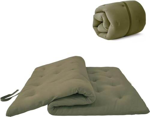 YDYAENIO Tatami madrass futonmadrass, hopfällbar tatami, bärbar liggmadrass för sovsal, rullbar solstol säng för gästresor och camping (mörkgrön, full)