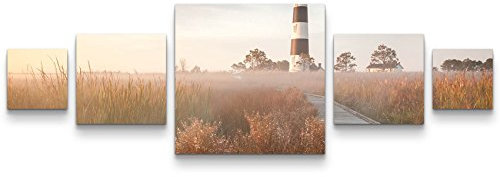 Eau Zone Wandbild auf Leinwand 160x50cm Steg zum Leuchtturm im Sonnenschein