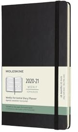 Moleskine - Agenda Settimanale Orizzontale, Agenda Tascabile 18 Mesi 2020/2021, Weekly Planner con Copertina Rigida e Chiusura ad Elastico, Formato LARGE 13 x 21 cm, Colore Nero, 208 Pagine