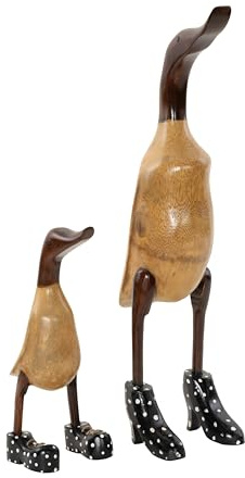 Deco 79 Bamboo Wood Duck Decorative Sculpture Home Decor Statues with High Heels and Boots, Set of 2 Accent Figurines 17, 12H, Brown