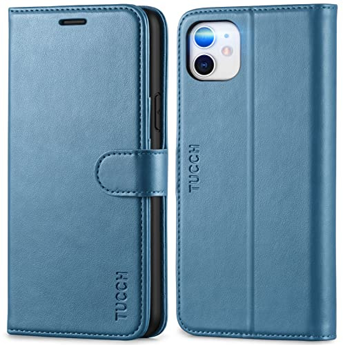TUCCH Hülle für iPhone 11 (6,1), Blau | RFID-Blocker Schutzhülle, Schützt vor Stößen, Magnetverschluss, Kartenfach, TPU, Klappbare Handyhülle