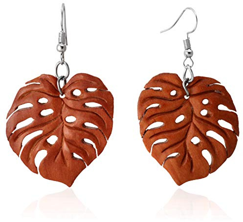 ISLAND PIERCINGS Damen Ohrringe Blatt braun Holz Hänger Handarbeit ER294