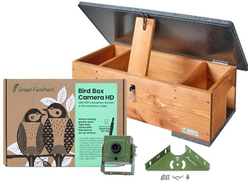 Green Feathers HD WiFi Camera 3rd Gen & Hedgehog Feeding Station, UK Power Supply (1080p Wi-Fi Camera & Feeding Station)