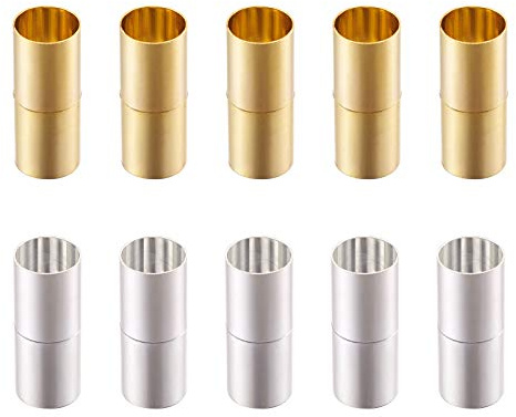 PandaHall - Chiusure magnetiche per gioielli in ottone, per la creazione di gioielli, collane e braccialetti, colore oro e argento, di forma tubolare, set da 10