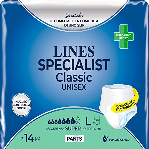 Pannoloni Lines Specialist Classic Unisex Pants Super taglia L - Confezione da 56 pezzi