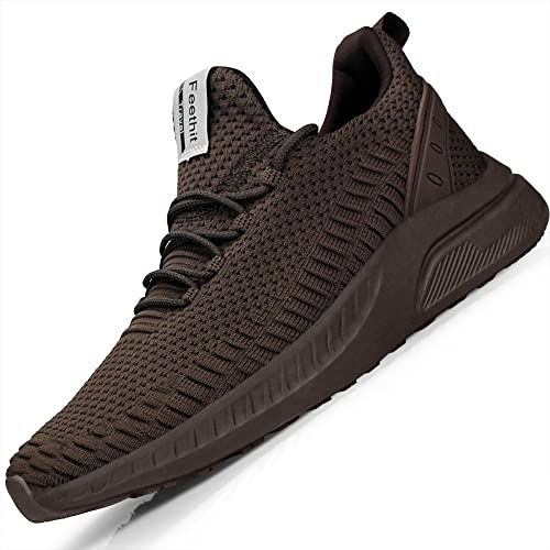 Feethit Mens Slip On Walking Shoes Blade Tennis Shoes Non Slip Running Shoes Lightweight Workout Shoes Breathable Mesh Fashion Sneakers Brown Size 10.5