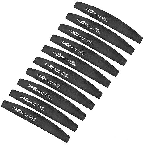 PROFICO 10 Stück Profi Nagelpuffer Buffer Gerade 180/240 Halbmond Trapez Doppelseitge Buffer Nagelfeile Schmirgel Boards Feine Körnung für natürliche Nägel Gel Nägel für Maniküre & Pediküre (Schwarz)