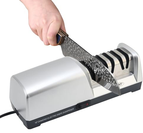 JOVANT 15 Grad Messerschärfer, 3-in-1 Elektrischer Messerschärfer für Fleisch und Gemüsemesser, Profi für Grobes, Feines Schleifen und Polieren Küchenmessern (inkl. Kochmesser)