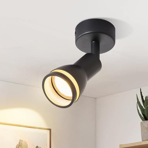 Deckenstrahler 1 Flammig Schwarz GU10 Deckenlampe für Küche Flur Schwenkbar | LED Deckenleuchte Metall Deckenspot 186° drehbar Modern Spotlight für Wohnzimmer Küche Büro, Ohne Leuchtmittel