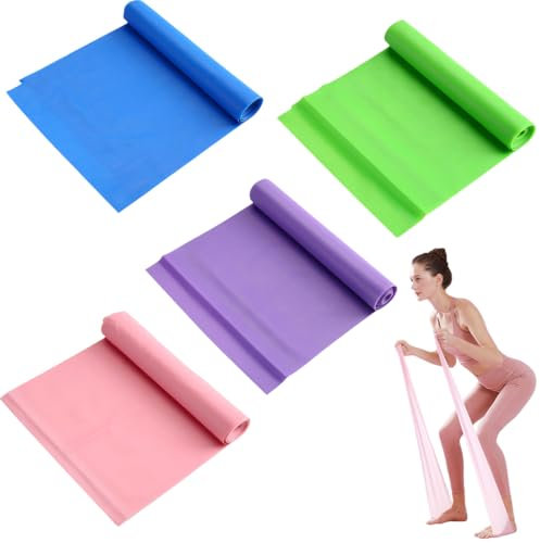 4 PCS Fitnessbänder, 1,5m Fitnessbänder mit 4 Widerstandsstufen, Gymnastikband Geliefert Ideal für Yoga, Pilates, Krafttraining, Physiotherapie, Fitnessbänder set(rosa + blau + lila + grün)