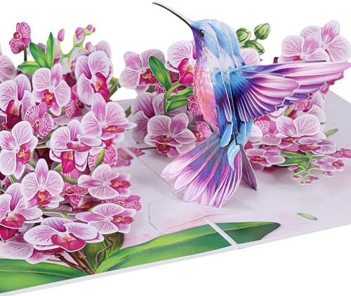 Hummingbird Pop Up Mothers Day Cards, 3D Purple Orchid Birthday Card For Women, Mom, Ideal Gift for Mothers Day, Thank You, Birthday, Thinking of You, All Occasion for Her, Sister, Grandma, Daughter