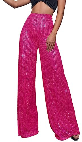 Glitzer Hose Damen Lang Pailettenhose Weites Bein Hose High Waist Glitzerhosen Elegant Freizeithose Frauen Party Festival Club Hosen Glänzende Karneval Kostüm Mottoparty Disco Outfit Trousers