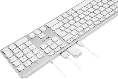 Dr. Bott Macally UCZKEYHUBW-UK, Erweiterte USB-C Tastatur, 2 USB-A et 1 USB-C Anschlüsse, Disposition QWERTY britannique, Aluminium Blanc
