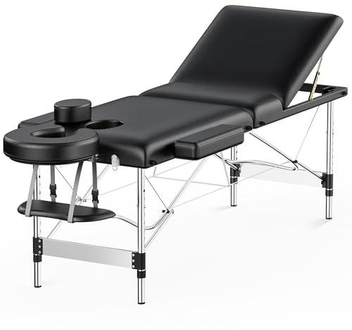 Brelley Mobile Massageliege Klappbar 3 Zone, Höhenverstellbare Professionelle Massagetisch mit Kopfstütze Armlehnen, Für Spa Salon Tattoo Schönheit