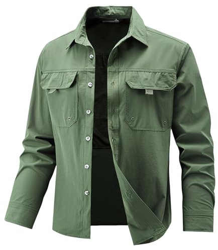 YOSUWOAI Camicia Outdoor Uomo Camicia da Caccia Button Down Camicia Casual Per Escursionismo Pesca Trekking Safari Camicia da Pescatore Comoda Traspirante Camicia Outdoor Tinta Unita Camicia da Lavoro