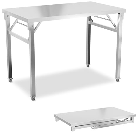 Froadp Arbeitstisch Edelstahl Klappbar 120x60x85cm Multifunktionale Klapptisch Küche Edelstahltisch Küchentisch für Lebensmittelzubereitung Zubereitungstisch Gastronomietisch Grilltisch - M