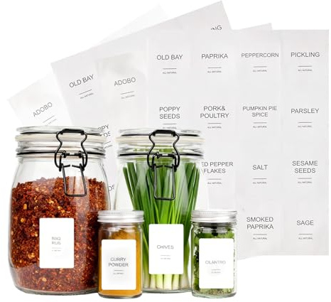 HYMC 64PCS Pantry Labels - Contemporary Printed Kitchen Labels White Spice Labels-Spice jar Labels for Kitchen,Pantry Storage,Kilner Jars