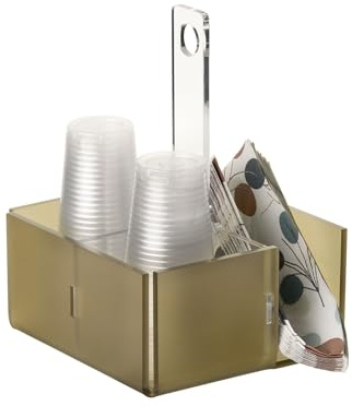 LINEE Recanati – MEDITERRANEA Porta Bicchieri + Tovaglioli da Tavolo in PMMA – Organizer per Cucina, Bar e Sala – Design Essenziale - Made in Italy – 17,5×22×14,5 cm (Fumè Marrone Satinato)