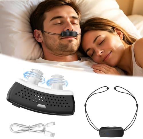 Dispositivo antironquidos eléctrico con 6 niveles de banda ajustable para la apnea del sueño, ayuda eficaz y portátil para dormir para casa y de viaje, reductor de ronquidos para hombre y mujer