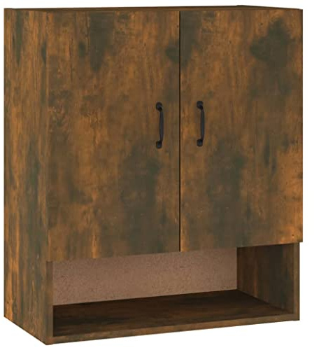 GKHPYURE Armoire murale chêne fumé 60 x 31 x 70 cm en bois multicouche | 2 portes, 1 étagère par jour, montage mural, meuble TV suspendu, grand espace de rangement