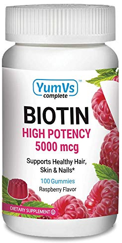 YUM-V's Biotin Gummies – High Potency Biotin Vitamins 5,000 mcg – Natural Raspberry Flavor Hair Vitamins – Kosher Hair Skin and Nails Gummies (100 Count)