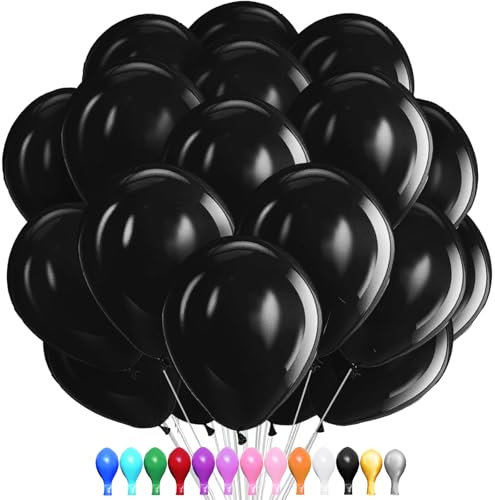 Lot de 100 Ballons Noirs en Latex Halloween, 12 Pouces Ballons de Noirs en Fête, Ballons de Baudruche Noirs pour Mariage, Anniversaire, Halloween, Diplôme, Cérémonie Décorations de Fête