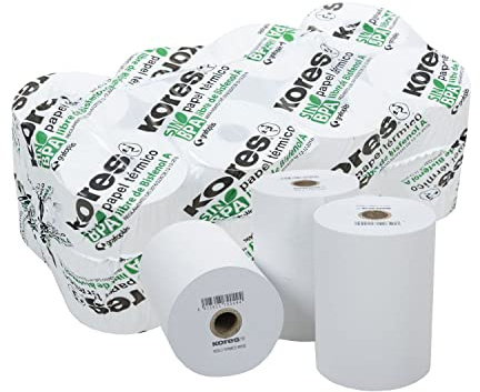 Kores - 8 Rollos de Papel Térmico, 80x60x12mm, 41,5 Metros Longitud, Libres de Bisfenol A (BPA), Perfecto para Máquinas Registradoras, TPV, Cajeros, Calculadoras, Datafonos