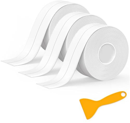 3 rollos de cinta selladora de baño autoadhesiva, cinta selladora de tiras de calafateo, sellador de baño blanco impermeable, cinta selladora para inodoro, bañera, ducha, esquina de pared, cocina con
