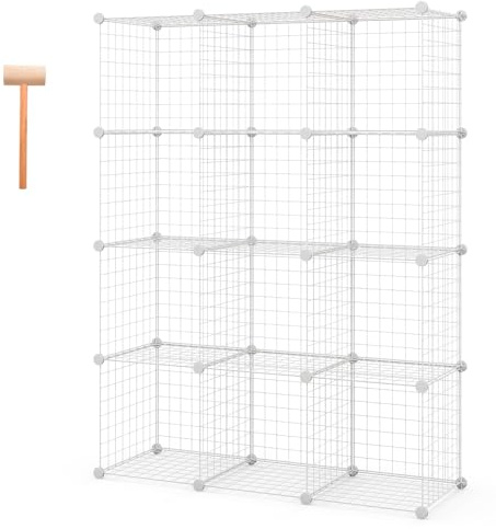 Multigot 12 Cube Wire Storage Shelves, Multifunctional DIY Interlocking Frame Wardrobe Closet Cabinet Rack, Books Clothes Display Organiser Unit for Livingroom Bedroom (White, 110x37x145cm)