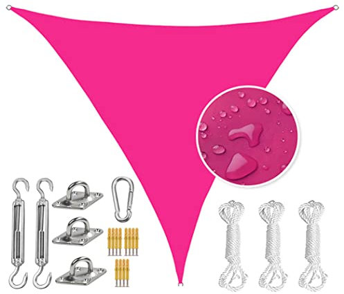 Pink Triangle Sun Shade Sail Canopy Cover 3.6X3.6X3.6M Waterproof Outdoor Sun Shade with Heavy Duty Stainless Steel Hardware Kit for Patio Backyard Lawn Garden Pool Carport