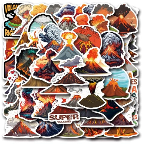 ITOMUFD Le set de stickers volcan pour adolescents et adultes 50 pièces Volcano autocollants en vinyle imperméables pour voiture, moto, vélo, skateboard, snowboard, bagages, ordinateur portable