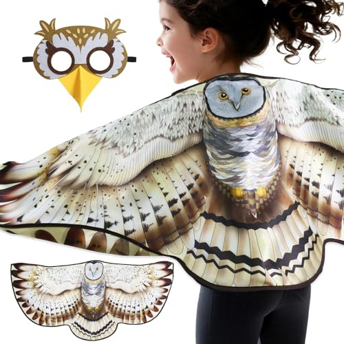 iROLEWIN Double-Sided Owl-Bird-Wings-Costume for Kids 3D Bird Mask as Toddler Dress-Up Costumes as Play Animal Birthday Gifts