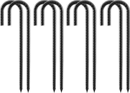 8 estacas galvanizadas, estacas de anclaje al suelo de acero galvanizado en forma de J, para tiendas de campaña, jardín, plantas, camping, trampolín (30 cm, negro)